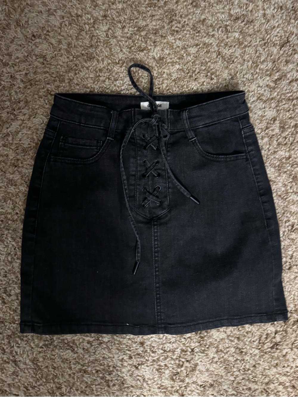 Garage black denim skirt